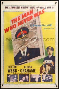 1j574 MAN WHO NEVER WAS 1sh '56 Clifton Webb, Gloria Grahame, strangest military hoax of WWII!