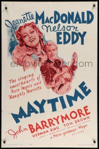 1j581 MAYTIME 1sh R62 close up of singing sweethearts Jeanette MacDonald & Nelson Eddy!