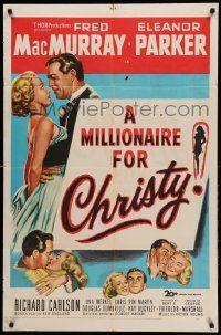 1j586 MILLIONAIRE FOR CHRISTY 1sh '51 Fred MacMurray embraces Eleanor Parker!