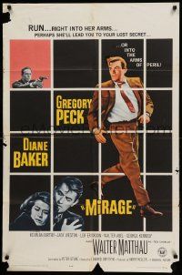 1j588 MIRAGE 1sh '65 cool artwork of Gregory Peck & Diane Baker!