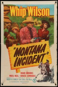 1j593 MONTANA INCIDENT 1sh '52 great image of Whip Wilson & Noel Neil with guns drawn!