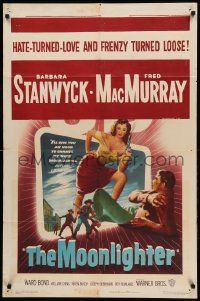1j597 MOONLIGHTER 3D 1sh '53 art of sexy Barbara Stanwyck & Fred MacMurray popping out of screen!