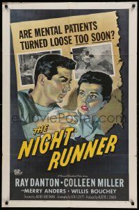 1j632 NIGHT RUNNER 1sh '57 released mental patient Ray Danton romances pretty Colleen Miller!