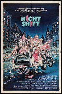 1j633 NIGHT SHIFT 1sh '82 Michael Keaton, Henry Winkler, sexy girls in hearse art by Mike Hobson!