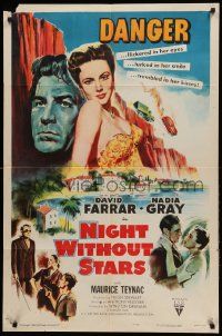 1j634 NIGHT WITHOUT STARS 1sh '52 art of David Farrar, Nadia Gray, Maurice Teynac!