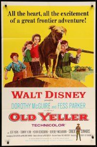 1j648 OLD YELLER 1sh R65 Dorothy McGuire, Fess Parker, art of Disney's most classic canine!