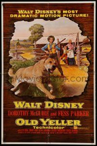 1j647 OLD YELLER 1sh '57 Dorothy McGuire, Fess Parker, art of Disney's most classic canine!