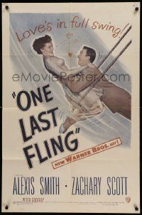 1j652 ONE LAST FLING 1sh '49 laughing Zachary Scott hoists beautiful Alexis Smith in the air!