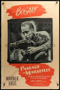 1j672 PASSAGE TO MARSEILLE 1sh '44 Humphrey Bogart escapes Devil's Island to fight Nazis, cool art!