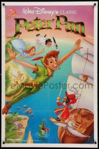 1j681 PETER PAN 1sh R89 Walt Disney animated cartoon classic, flying art by Bill Morrison!