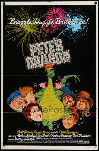 1j682 PETE'S DRAGON 1sh '77 Walt Disney animation/live action, colorful art of Elliott!