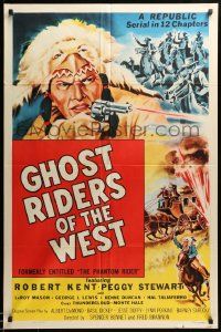 1j684 PHANTOM RIDER 1sh R54 Republic serial, Native American w/gun, Ghost Riders of the West!