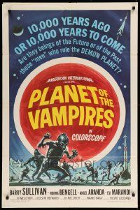 1j688 PLANET OF THE VAMPIRES 1sh '65 Mario Bava, beings of the future, great Reynold Brown art!