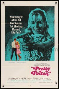 1j706 PRETTY POISON style B 1sh '68 psycho Anthony Perkins & crazy Tuesday Weld!