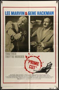1j708 PRIME CUT style B 1sh '72 Lee Marvin w/machine gun, Gene Hackman w/cleaver!