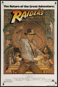 1j721 RAIDERS OF THE LOST ARK 1sh R82 great art of adventurer Harrison Ford by Richard Amsel!
