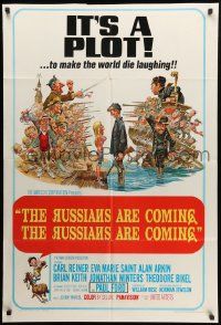 1j761 RUSSIANS ARE COMING 1sh '66 Carl Reiner, great Jack Davis art of Russians vs Americans!