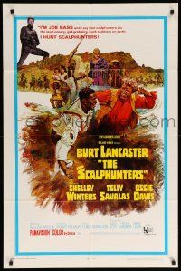 1j772 SCALPHUNTERS 1sh '68 great art of Burt Lancaster & Ossie Davis fighting in mud!