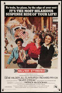1j812 SILVER STREAK style A 1sh '76 art of Gene Wilder, Richard Pryor & Jill Clayburgh by Gross!