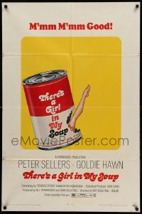 1j887 THERE'S A GIRL IN MY SOUP 1sh '71 Peter Sellers, Goldie Hawn, great Campbell's soup can art!