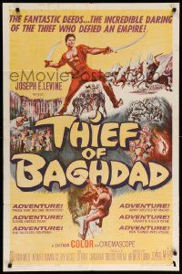 1j889 THIEF OF BAGHDAD 1sh '61 daring Steve Reeves does fantastic deeds & defies an empire!