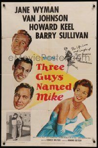 1j895 THREE GUYS NAMED MIKE 1sh '51 the life, loves & laughs of gorgeous airline hostesses!