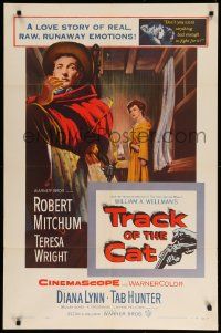 1j914 TRACK OF THE CAT 1sh '54 Robert Mitchum & Teresa Wright in a love story of real emotions!
