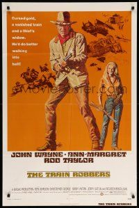 1j919 TRAIN ROBBERS 1sh '73 cowboy John Wayne & Ann-Margret on horseback!