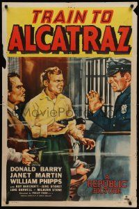 1j921 TRAIN TO ALCATRAZ 1sh '48 artwork of Don Red Barry pointing gun at prison guard!