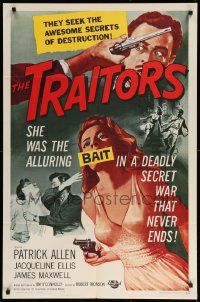 1j922 TRAITORS 1sh '63 art of sexy babe with gun, they seek the awesome secrets of destruction!