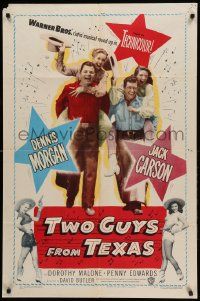 1j933 TWO GUYS FROM TEXAS 1sh '48 Dorothy Malone & Penny Edwards riding Dennis Morgan & Jack Carson!