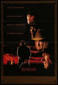 1j940 UNFORGIVEN DS 1sh '92 gunslinger Clint Eastwood, Gene Hackman, Morgan Freeman, Harris!