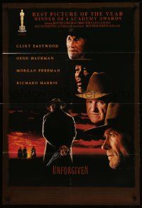 1j939 UNFORGIVEN awards 1sh '92 gunslinger Clint Eastwood, Gene Hackman, Morgan Freeman, Harris!