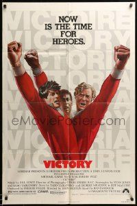 1j950 VICTORY 1sh '81 Huston, cast art of soccer players Stallone, Caine & Pele by Jarvis!
