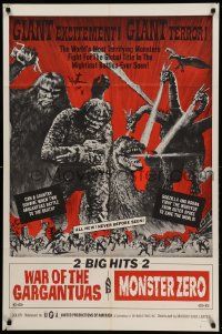 1j962 WAR OF THE GARGANTUAS/GODZILLA VS. MONSTER ZERO 1sh '66 great c/u monster images!