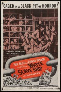 1j972 WHITE SLAVE SHIP 1sh '62 L'Ammutinamento, art of sexy caged women in a black pit of horror!