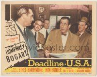 1k666 DEADLINE-U.S.A. LC #6 '52 Humphrey Bogart c/u holding newspaper, best journalism movie ever!