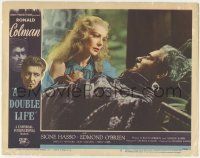 1k681 DOUBLE LIFE LC #2 '47 close up of Fay Kanin with Ronald Colman dying on stage in Othello!