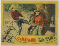 1k731 GUN JUSTICE LC '34 cool image of Ken Maynard tying bad guy to tree, great border art!