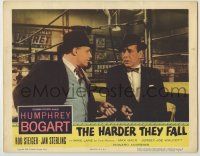 1k734 HARDER THEY FALL LC '56 close up of sleazy Rod Steiger with Humphrey Bogart by boxing ring!