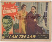 1k752 I AM THE LAW LC '38 close up of Edward G. Robinson at window holding gun by lady & dog!