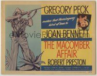 1k295 MACOMBER AFFAIR TC '47 full-length art of Gregory Peck with rifle, Joan Bennett, Hemingway!