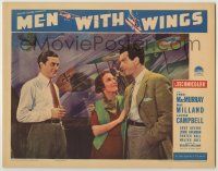 1k828 MEN WITH WINGS LC '38 Louise Campbell between MacMurray & Ray Milland by airplane painting!