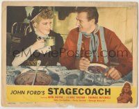 1k932 STAGECOACH LC #7 R48 great close up of John Wayne eating & smiling at Claire Trevor, rare!