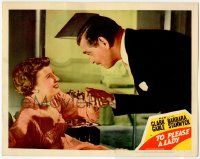 1k958 TO PLEASE A LADY LC #2 '50 c/u of Clark Gable about to kiss Barbara Stanwyck's hand!