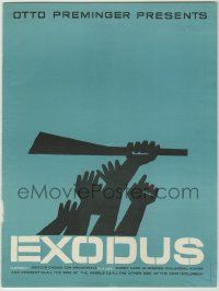 1m108 EXODUS trade ad '61 Otto Preminger, great artwork of arms reaching for rifle by Saul Bass!