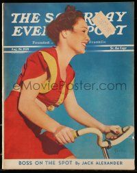 1m593 SATURDAY EVENING POST magazine August 26, 1939 pretty woman on bicycle by Charles Kerlee!