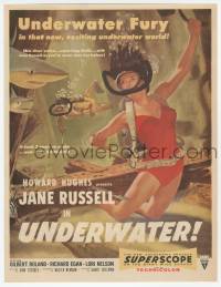 1m194 UNDERWATER magazine ad '55 Howard Hughes, sexiest artwork of skin diver Jane Russell!
