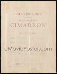 1m772 CIMARRON souvenir program book '31 Richard Dix, Irene Dunne, Best Picture Oscar winner!