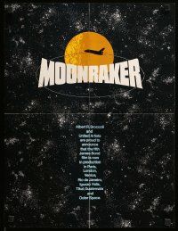1m015 MOONRAKER 9x12 promo brochure '79 Roger Moore as James Bond, unfolds to make 18x23 poster!